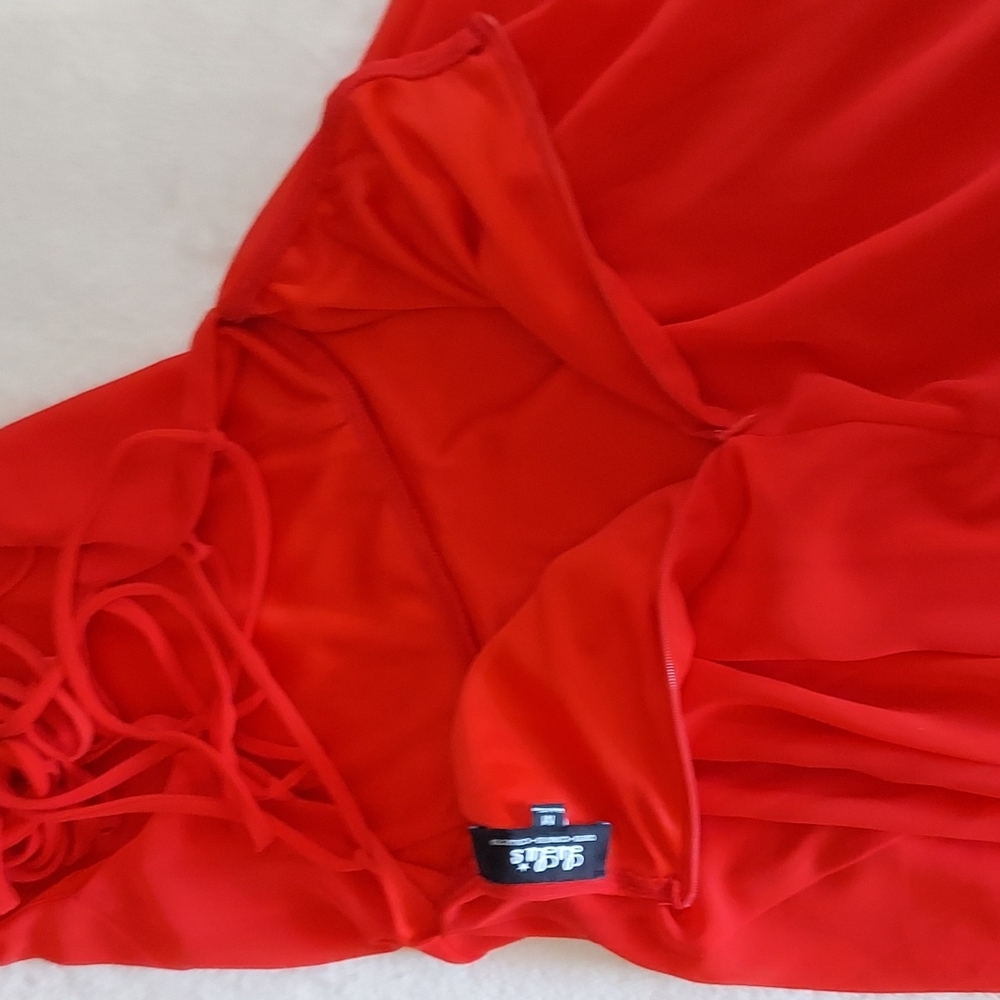 SOLD LuLu's Good Deeds Red Strappy Sheer Lace Up Mini Dress - Picture 4 of 7